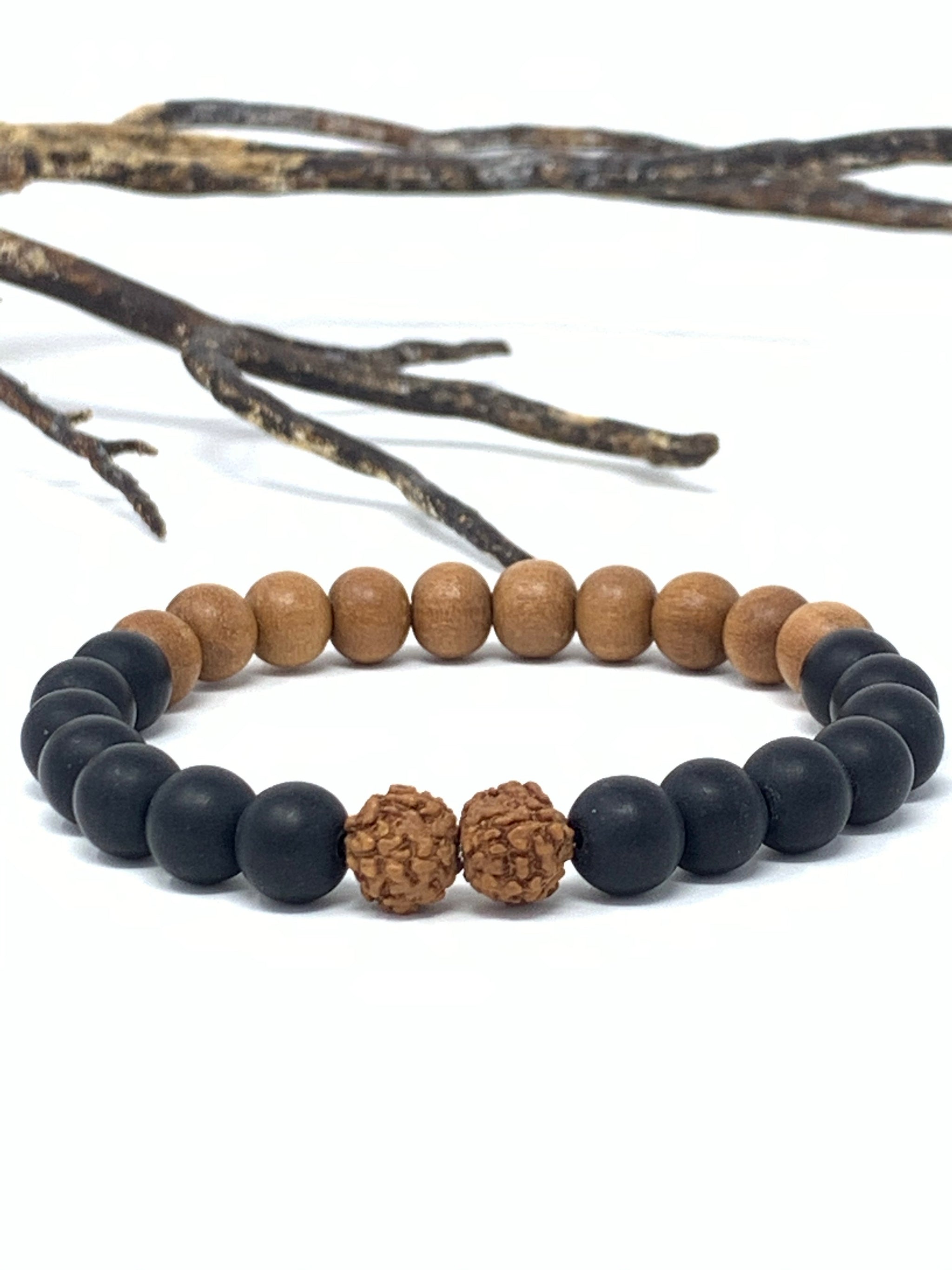 Matte Black Onyx; Sandalwood; Rudraksha